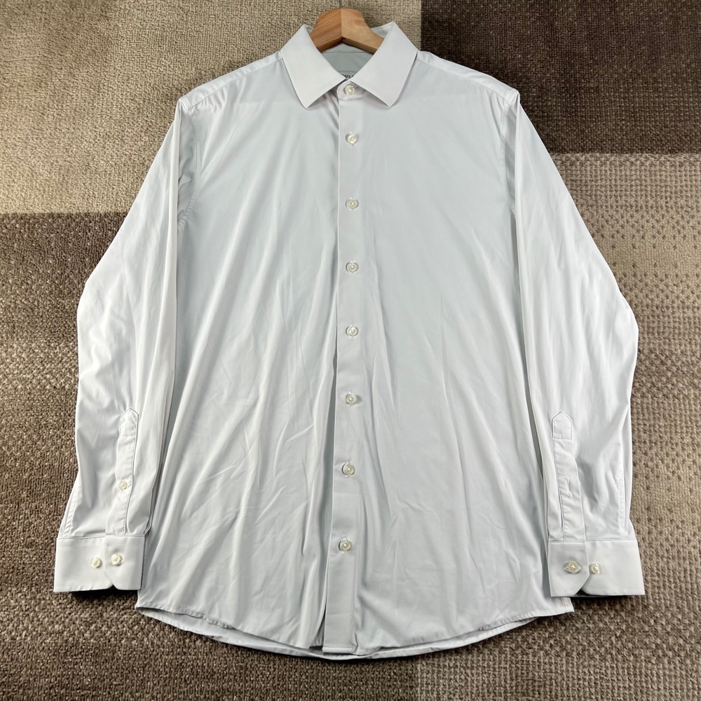 Collars & Co Men White Performance Dress Shirt Medium Long Sleeve Stretch Nylon